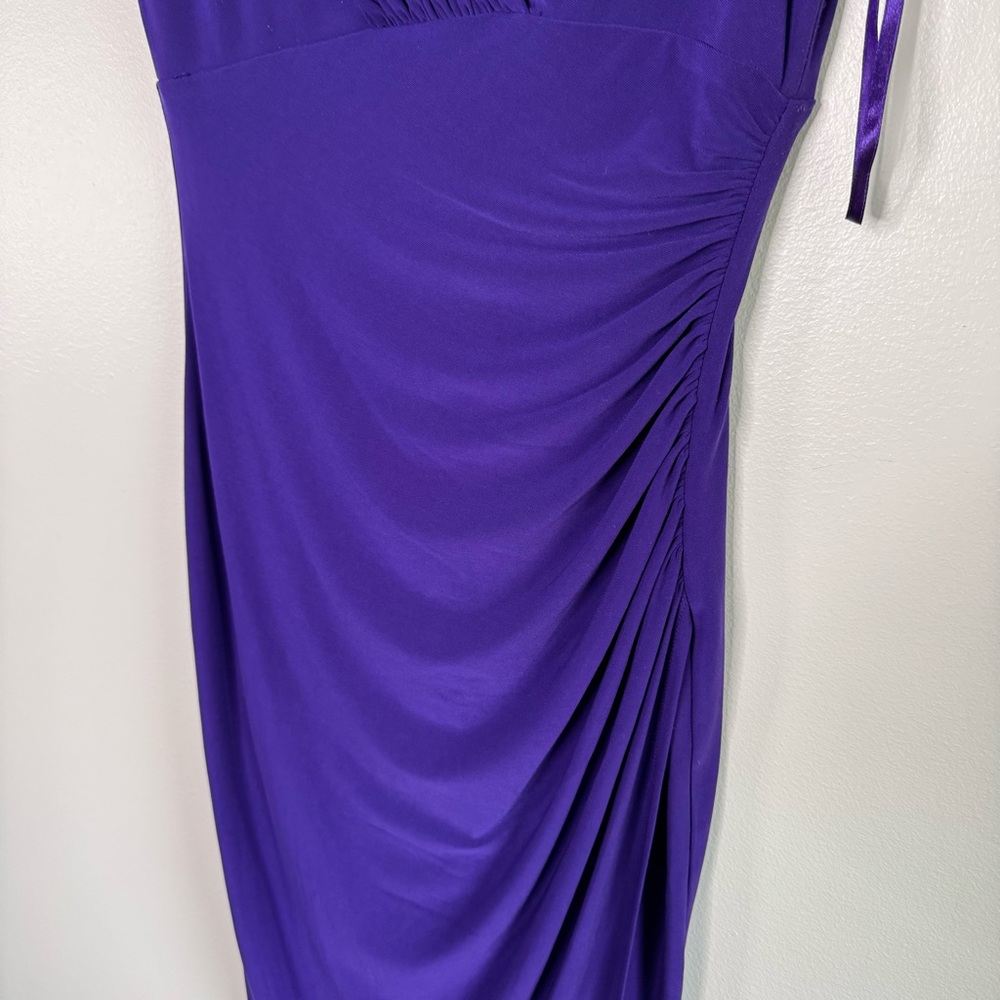 Lauren Ralph Lauren Deep Purple Ruched Faux Wrap Dress 6 - Picture 5 of 9
